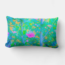 ピンクの花が咲く印象派の青い風景 ランバークッション