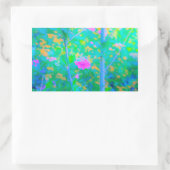 ピンクの花が咲く印象派の青い風景 長方形シール (バッグ)