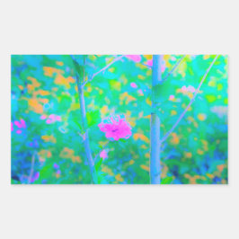 ピンクの花が咲く印象派の青い風景 長方形シール