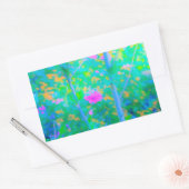 ピンクの花が咲く印象派の青い風景 長方形シール (封筒)