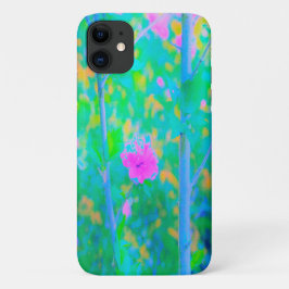ピンクの花が咲く印象派の青い風景 iPhone 11 ケース