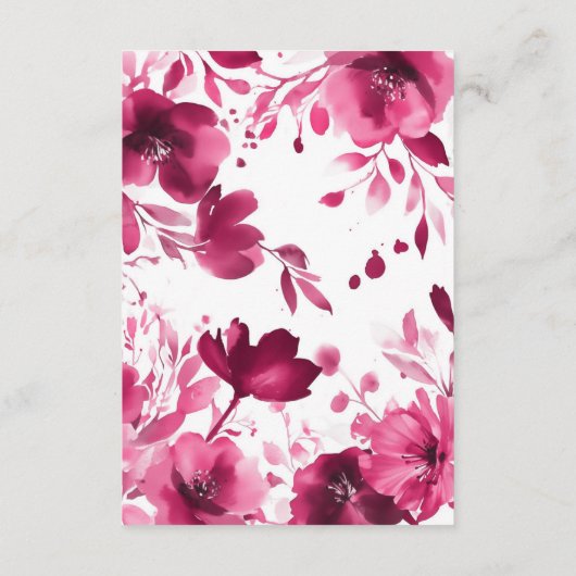 ピンクの花が咲く水彩画のブライダルシャワー カスタムQRコード エンクロージャーカード (裏面)