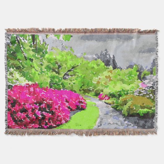 ピンクの花が咲く穏やかな鮮やか園路 スローブランケット (正面)