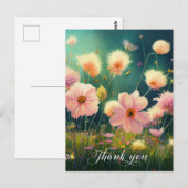 ピンクの花が咲く野原の感謝カード | 無地 ポストカード (正面/裏面)