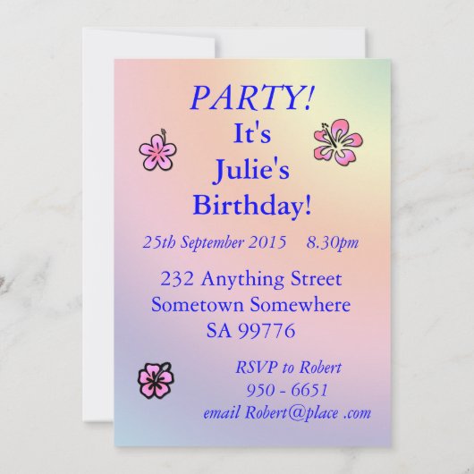 ピンクの花が咲く41歳の誕生日パーティーの招待 招待状 (裏面)