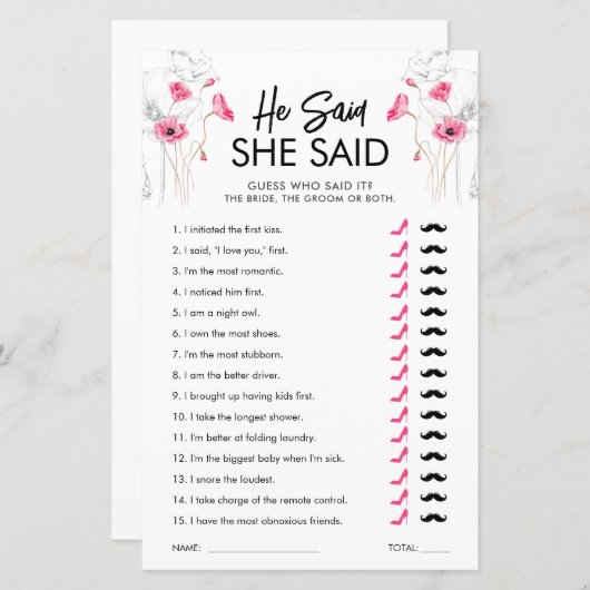 ピンクの花が彼はゲームを言った |カスタマイズ可能 (正面/裏面)