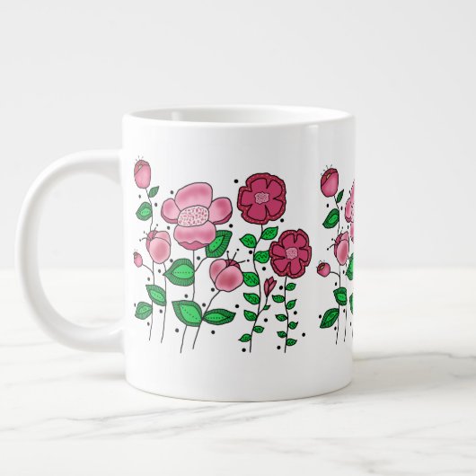 ピンクの花が描かれたジャンボマグ(20オンス) ジャンボコーヒーマグカップ (左)