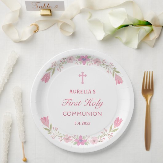 ピンクの花が最初に聖餐会を開催 ペーパープレート (ウェディング)