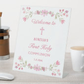 ピンクの花が最初に聖餐式へようこそ 台座サイン (インサイチュ)