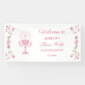 ピンクの花が最初に聖餐式へようこそ 横断幕 (横)