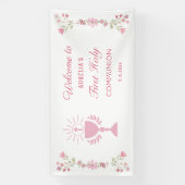 ピンクの花が最初に聖餐式へようこそ 横断幕 (縦)