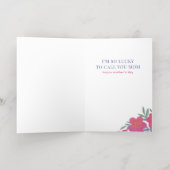 ピンクの花が母最高のに重なる 箔グリーティングカード (内側レイダウン)