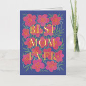 ピンクの花が母最高のに重なる 箔グリーティングカード (正面)