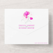 ピンクの花が灰色の渦を巻く水彩のウェディング オールインワン招待状 (裏面)