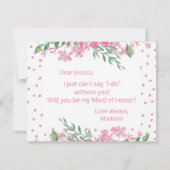 ピンクの花が私のメイド・オブ・オーナー（花嫁付き添い人） 招待状 (裏面)