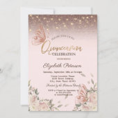 ピンクの花が輝く蝶々 キンセアニエラ 招待状 (正面)