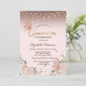 ピンクの花が輝く蝶々 キンセアニエラ 招待状 (スタンド正面)