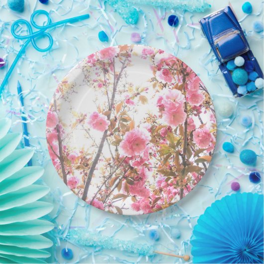 ピンクの花さくらんぼ花花柄かわいらし ペーパープレート (パーティー)