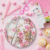 ピンクの花さくらんぼ花花柄かわいらし ペーパープレート (パーティー)