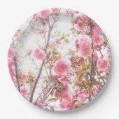 ピンクの花さくらんぼ花花柄かわいらし ペーパープレート (正面)