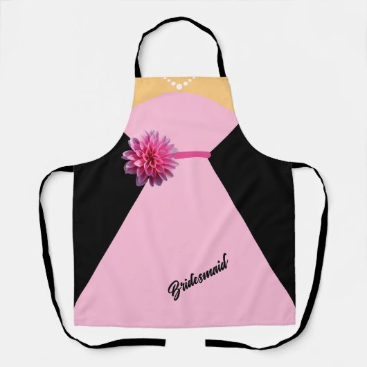 ピンクの花でピンク色の花嫁ドレス エプロン (正面)