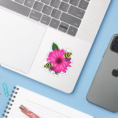 ピンクの花でランチデートする蜂 シール (ノートパソコンとiPhone)