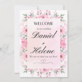 ピンクの花で優雅な結婚式の招待状 招待状 (正面)