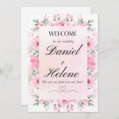 ピンクの花で優雅な結婚式の招待状 招待状 (正面/裏面)