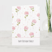 ピンクの花で可愛い誕生日 カード (正面)