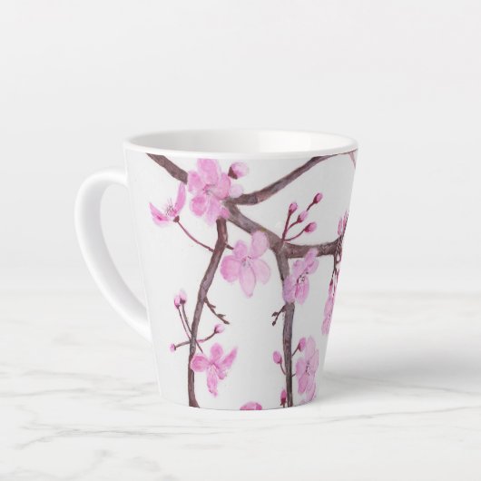 ピンクの花で咲く木の枝スモール カフェラテマグ (左アングル)