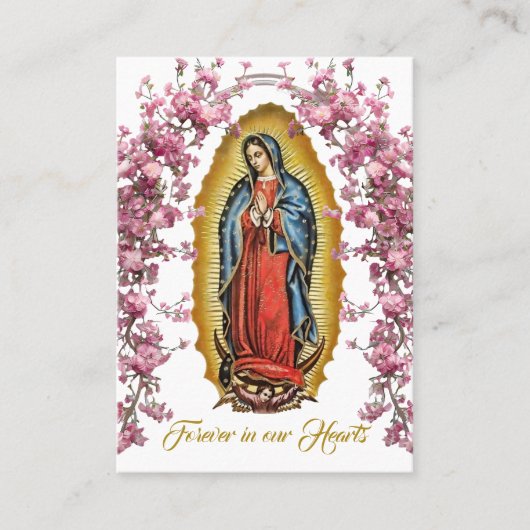 ピンクの花で満たされたアーチ カトリック追悼カード プレイスカード (正面)