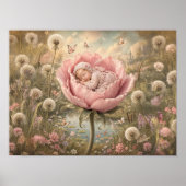 ピンクの花で眠る赤ちゃん ポスター (正面)