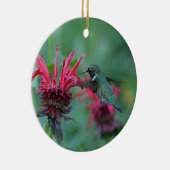 ピンクの花で食べ物を与えているハチドリ セラミックオーナメント (右)