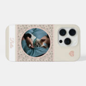 ピンクの花とあなたの愛犬の写真と名前 iPhoneケース (裏面横)