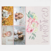 ピンクの花とおばあちゃんの写真 フリースブランケット (正面(横))