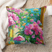 ピンクの花とお茶のフローラ クッション (ブランケット)