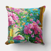 ピンクの花とお茶のフローラ クッション (正面)