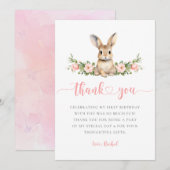ピンクの花とウサギの春のイースター さくらちゃん 1歳の誕生日 サンキューカード (正面/裏面)