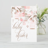 ピンクの花とカバノキのベビーシャワー招待状 招待状 (スタンド正面)