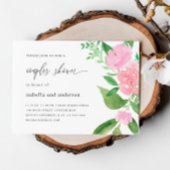 ピンクの花とカリグラフィーのウェディングカップルシャワー 招待状
