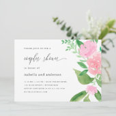 ピンクの花とカリグラフィーのウェディングカップルシャワー 招待状 (スタンド正面)