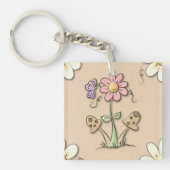 ピンクの花とキノコ キーホルダー (正面)