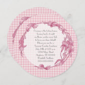 ピンクの花とギンガムランチ 招待状 (正面/裏面)
