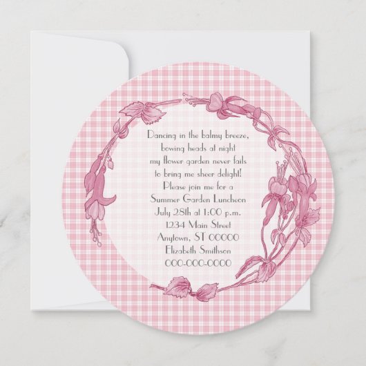 ピンクの花とギンガムランチ 招待状 (正面)
