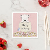 ピンクの花とクマの誕生日 スタンダードカクテルナプキン (インサイチュ)