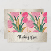 ピンクの花とクリームフェイクレザー ポストカード (正面/裏面)