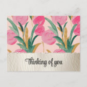 ピンクの花とクリームフェイクレザー ポストカード (正面)