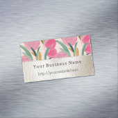 ピンクの花とクリームフェイクレザー マグネット名刺 (インサイチュ)