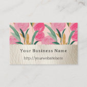 ピンクの花とクリームフェイクレザー 名刺 (正面)