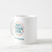 ピンクの花とクレヨンのベストティーチャー コーヒーマグカップ (正面左)